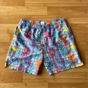 Peter Millar Crown Inked Octopus Squid Plaid Swim Trunks Shorts Men’s